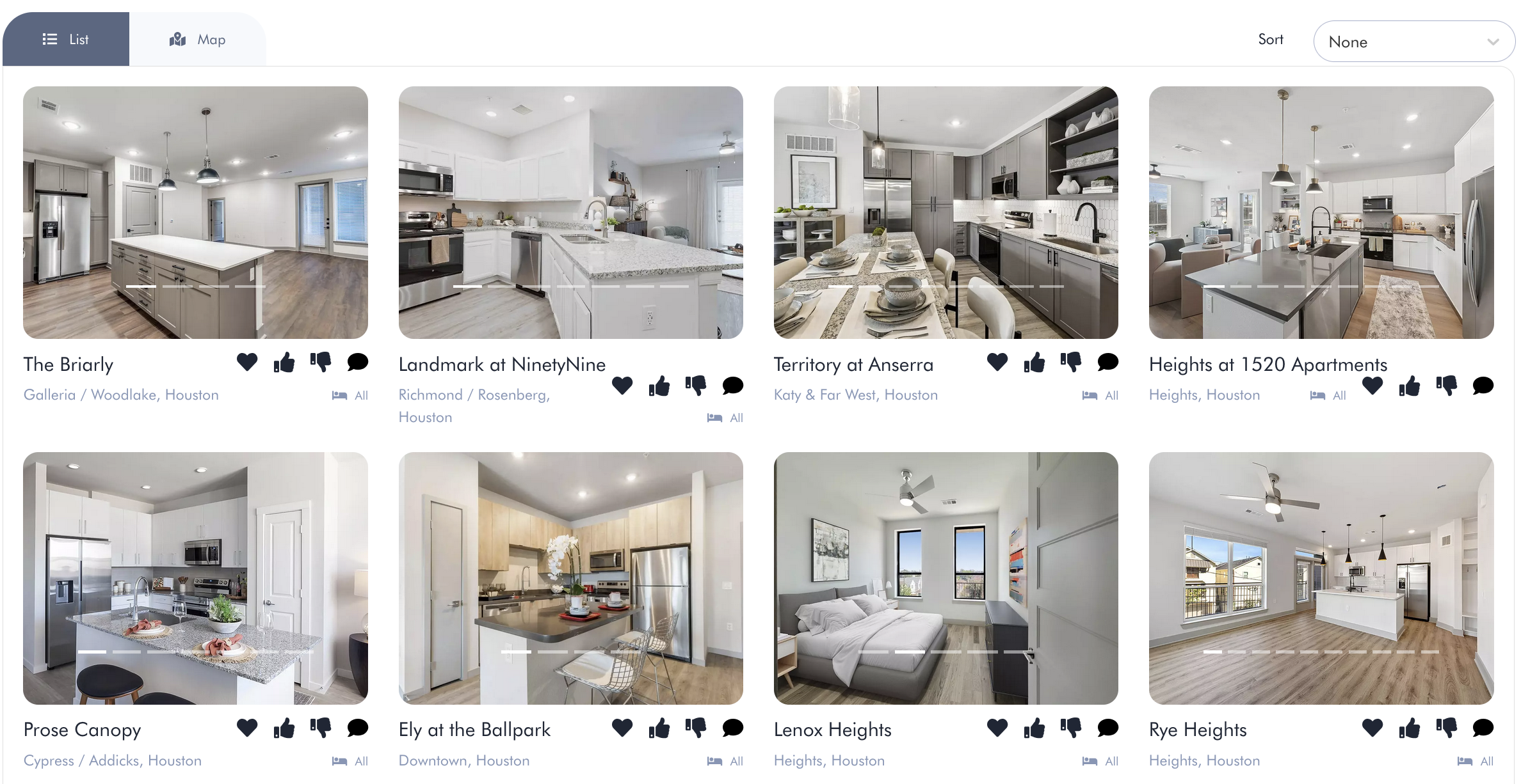 A live sample shortlist on SparkAPT